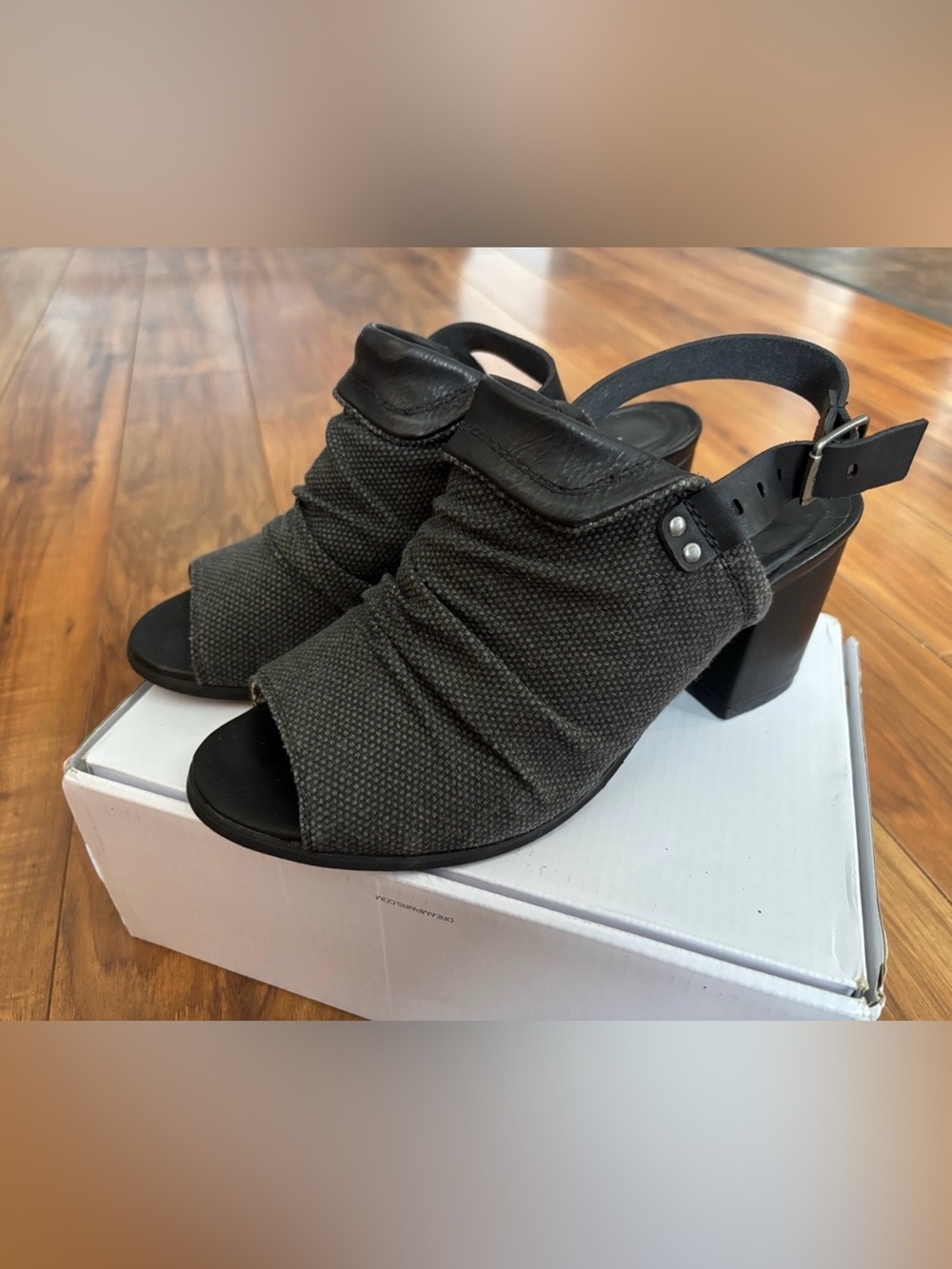 Taxi Open-Toe Slingback Heeled Sandals in Dark Grey